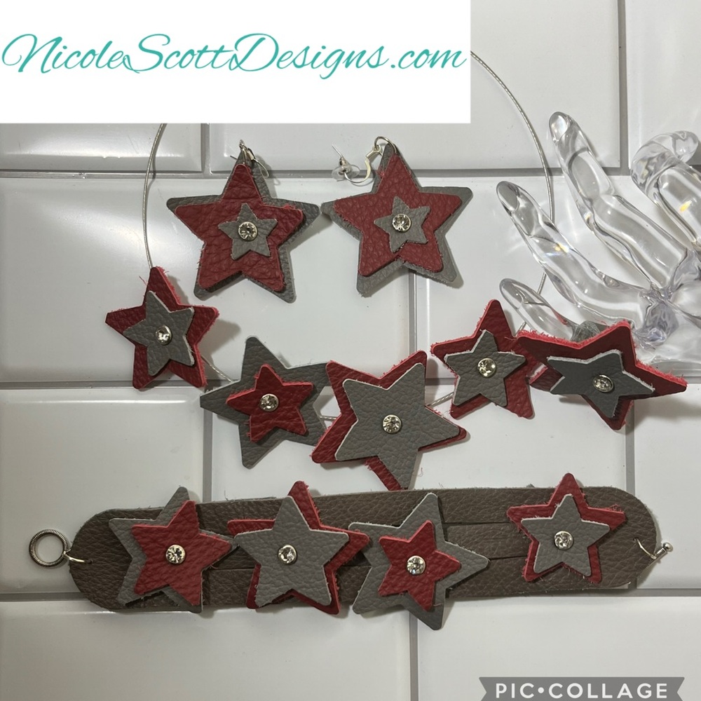 Red and Gray Star Leather Set
